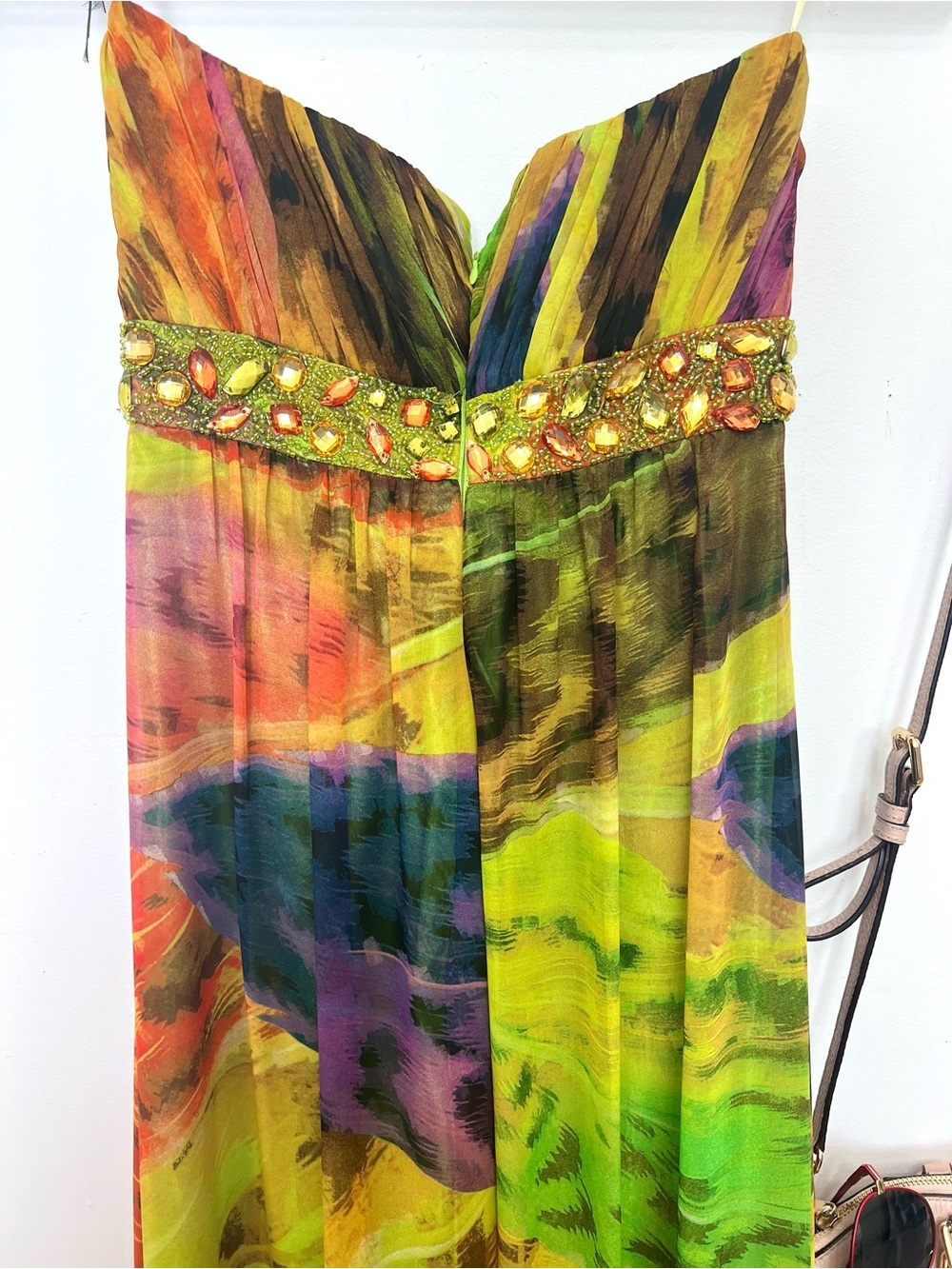 Empire waist Beaded Multicolor Tropical bling Maxi Dress 2 - Picture 9 of 12